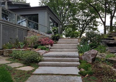 Limestone steps and multi-level gardens